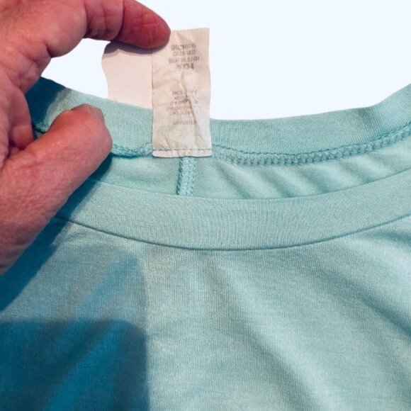 Women's Mint Green & Ivory‎ Lace Pullover Top Size Small Dolman Sleeves Stretch - Picture 8 of 9